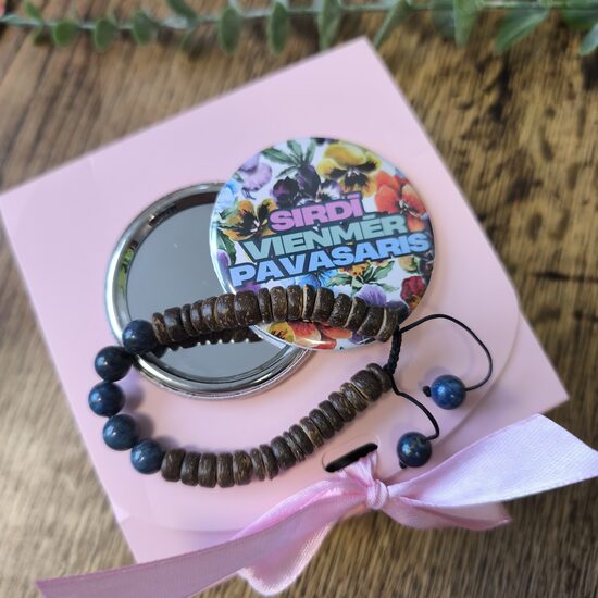 Coconut and lapis lazuli adjustable bracelet + mirror